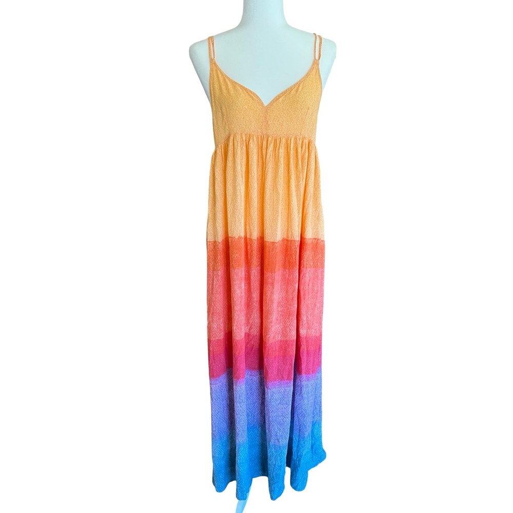 Anthropologie x Carla Weeks Setting Sun Boho Colorful Maxi Dress Rainbow Ombre